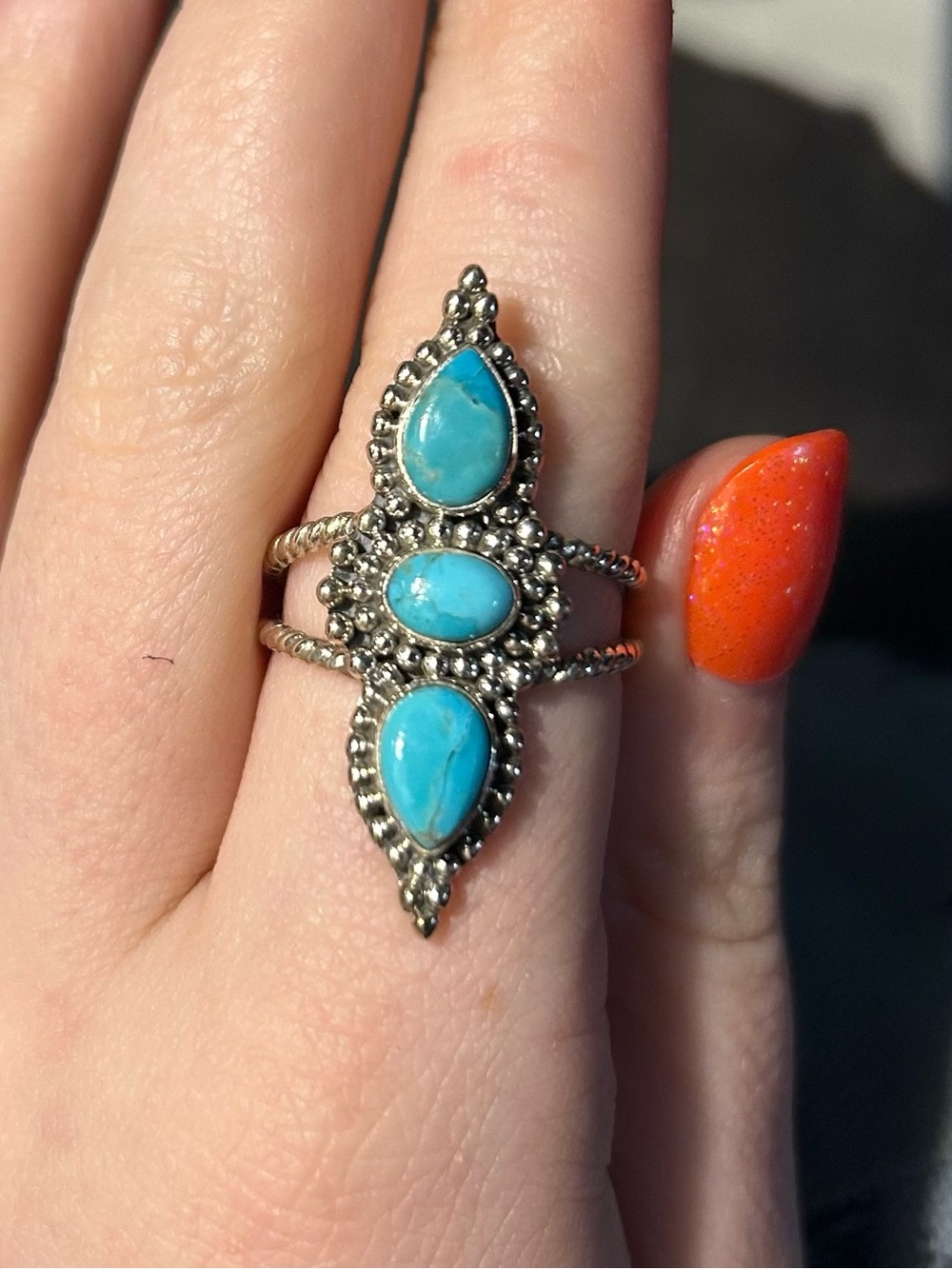 Turquoise Triple Stone Statement Ring - Sterling Silver